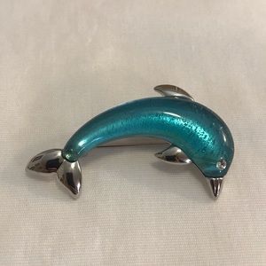 Blue & Silver Dolphin Brooch